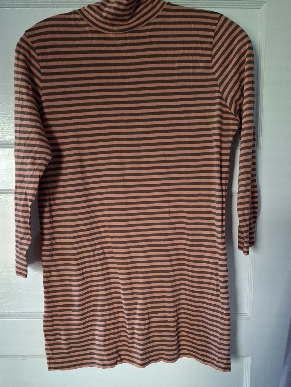 Demylee Striped Turtleneck Bodycon Dress in Brown & Pink